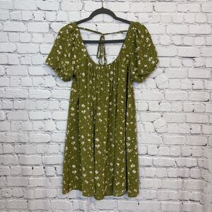 Anna Nata Maisy Olive Wildflower Mini Dress Women XS Square Neck Puff Sleeve